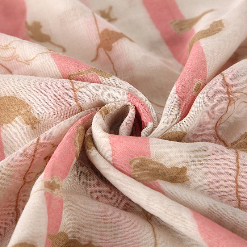 New Fresh Style Japanese Korean Striped Cat Animal Polyester Scarf Large Size Travel Sunscreen Shawl