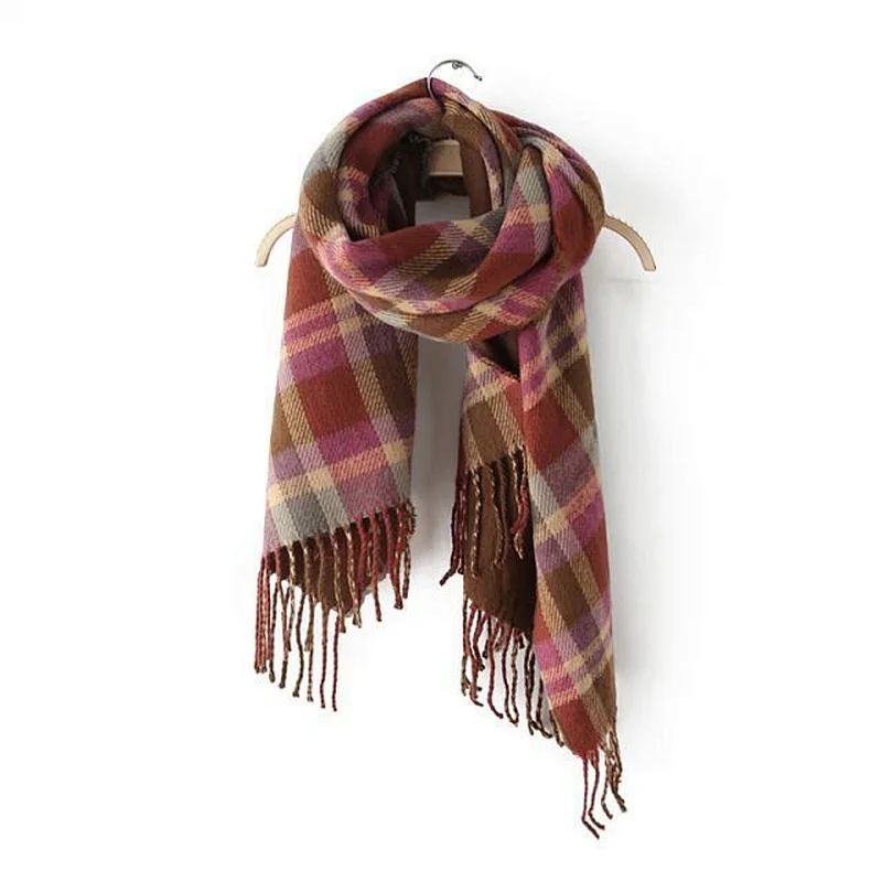 Wholesale Cashmere Scarves Female Ladies Cloak Shawl Winter Dual-Use Thick Tassel Plaid Button Scarf