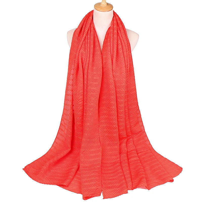 Monochrome 10 colors optional striped sunscreen shawl scarf cotton pleated muslim hijab scarf