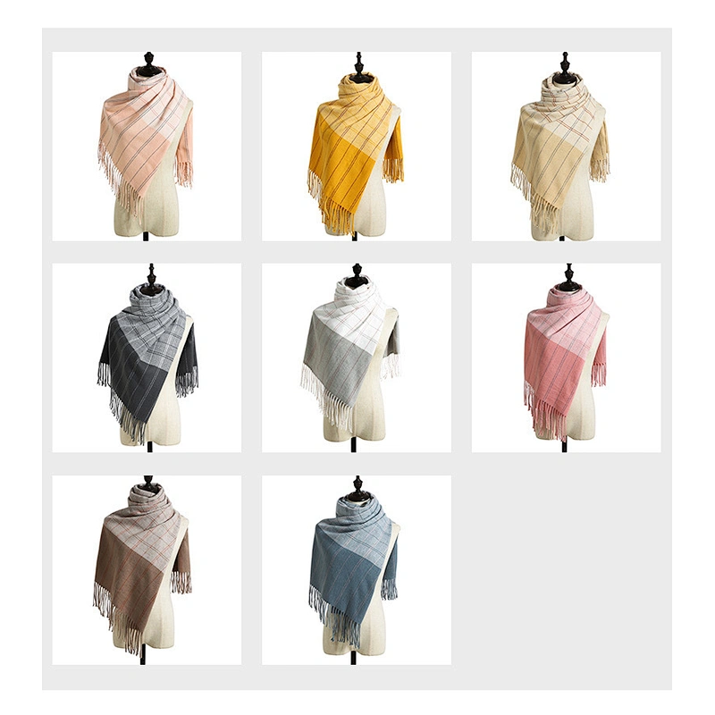 Scarf Women Simple Japanese Cute Cashmere Scarf Geometric Pattern Mid-Length Warm Shawl