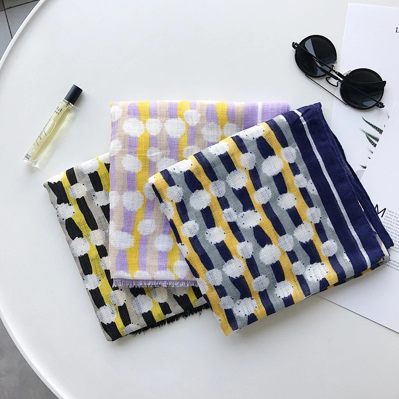 Dual-use sunscreenshawl all-matching stripe polka dot printed new muslim scarf cotton print hijab