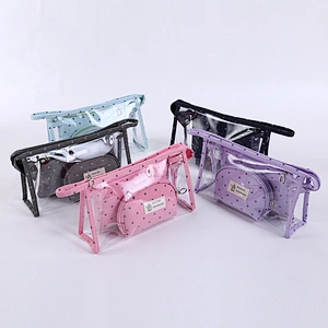3pcs Set Portable Travel Cosmetic Bag Cases Bulk Women Handbag Custom Clear Pvc Transparent Makeup Bag
