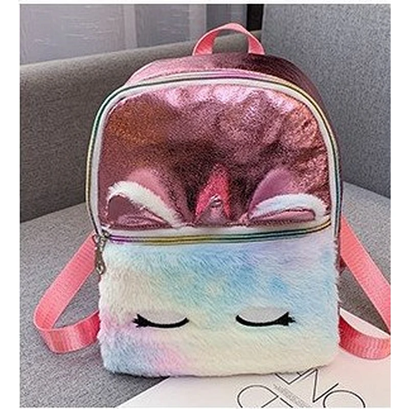 Fashion Symphony Gradient Unicorn PU Girl Pink Backpack Plush Cute Cartoon Student Schoolbag