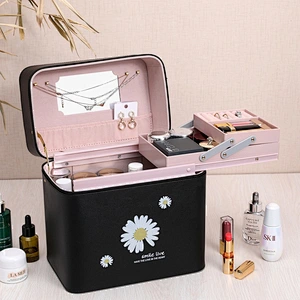 Professional Cosmetic Case Organizer Beauty Makeup Box Portable Waterproof PU Jewelry Cosmetic Case