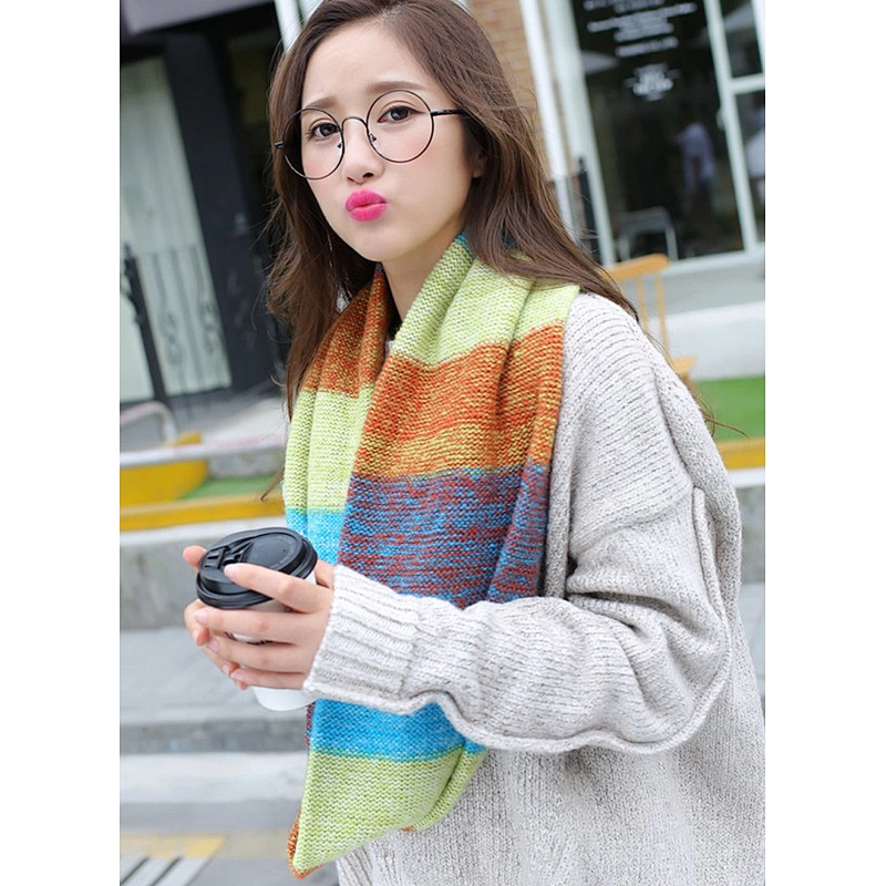 Hot Style Autumn Winter Knit Pullover Collar Female Korean Version Super Long Gradient Color Warm Collar Scarf