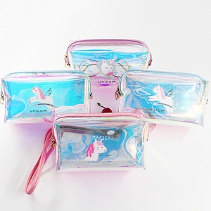 Personalized Custom Unicorn Cosmetic Bag Cartoon Cute Female Bag TPU Transparent Laser Holographic Bag
