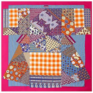 Colorblock printing imitated sunscreen shawl scarfsunscreen shawl scarf silk plaid summer square silk scarf