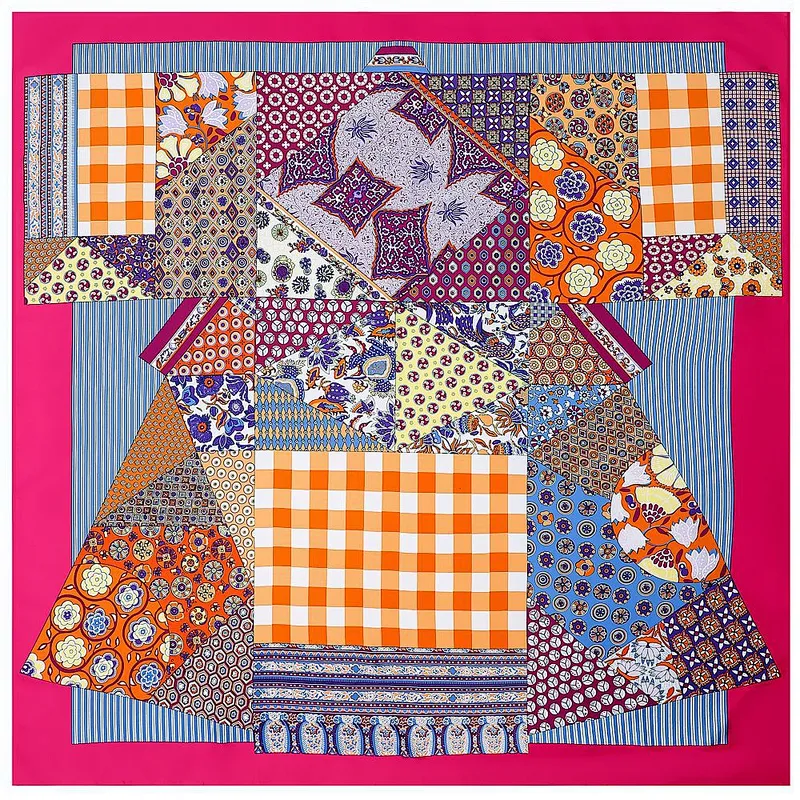Colorblock printing imitated sunscreen shawl scarfsunscreen shawl scarf silk plaid summer square silk scarf