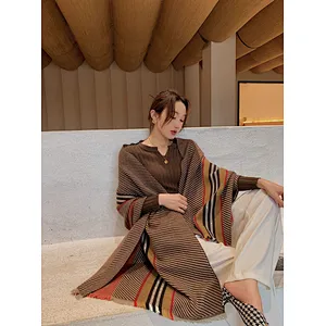 Brand Scarf Double-Sided Letter Tassel Scarf European American Style Winter Warmth Long Shawl Dual-Use Scarf