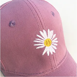 Korean Star Popular Women Girls Kids Daisy Embroidery Baseball Cap Outdoor Sun Block Cap