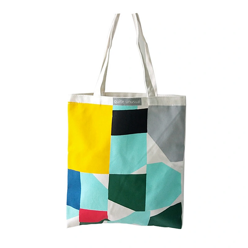 Custom Digital Printed Logo Geometry Plain Shopping Canvas Cotton Tote Bag