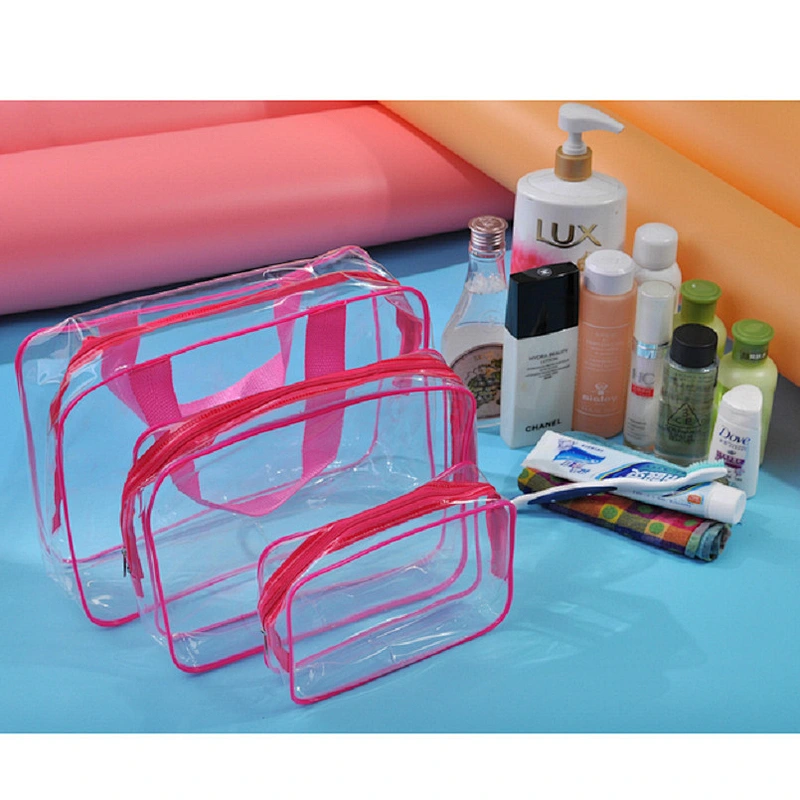 3 Pieces Set Transparent Clear Plastic Makeup Bag Travel Zipper Cosmetic Bag