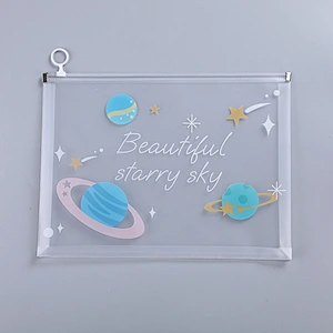New Transparent A4 File Bag Thickened PP Student Test Paper Storage Bag Finger Ring Waterproof Pull Side Pencil Bag