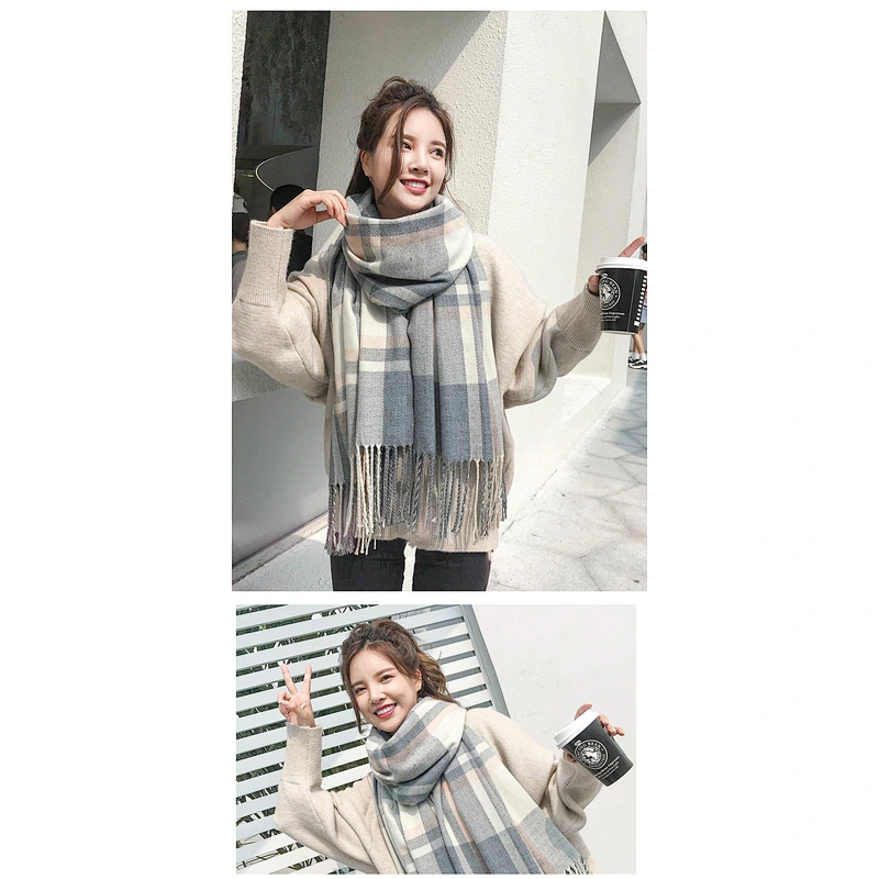 Wholesale Plaid Scarf Women'S Autumn Winter Shawl New Korean Version Students Cute Little Ladies Scarf
