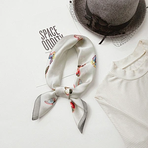 2020 summer new small butterfly printed silk scarf female simulation silk scarf curled small square scarves