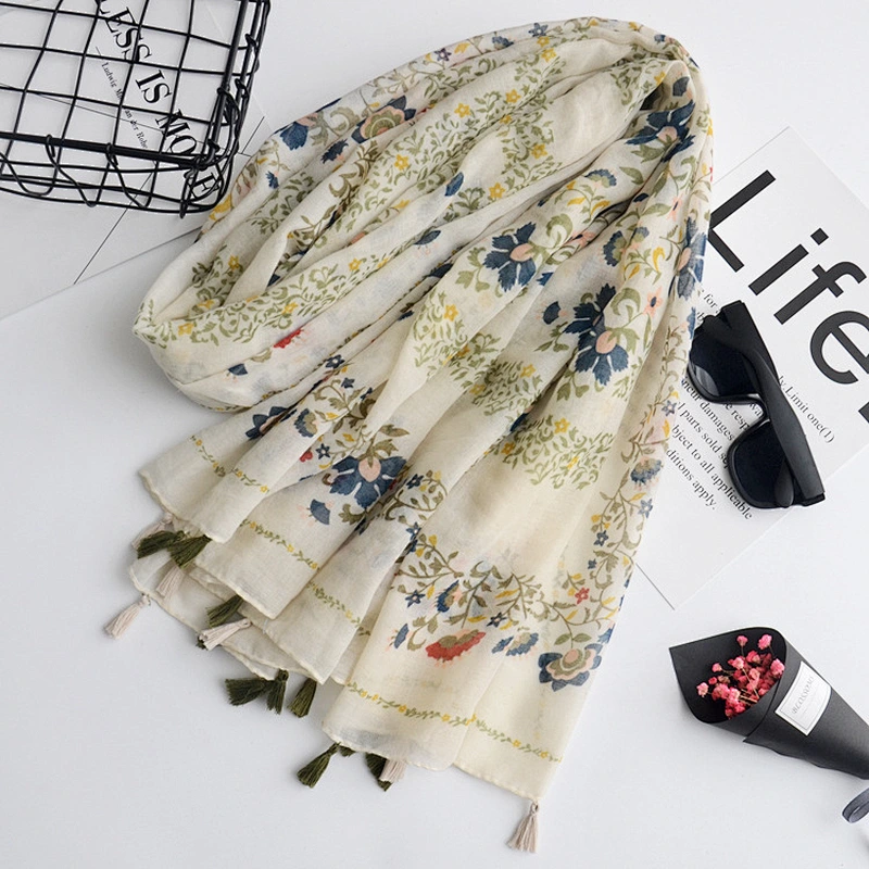 New scarves literary small fresh printed cotton and linen scarf travel beach towel sunscreen shawl scarf
