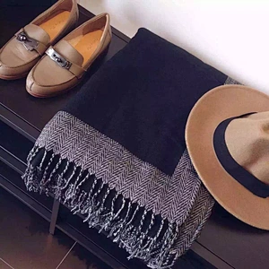 Western Hot Style Shawl Retro Black And Gray Color Matching Cashmere Thickened Double-Sided Split Scarf Cloak