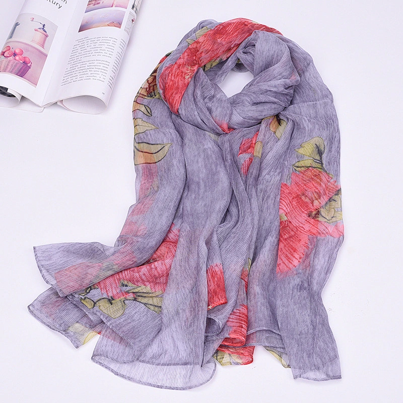 Manufacturer wholesale new big silk scarf printing simulation silk scarf travel sunscreen female beach shawl