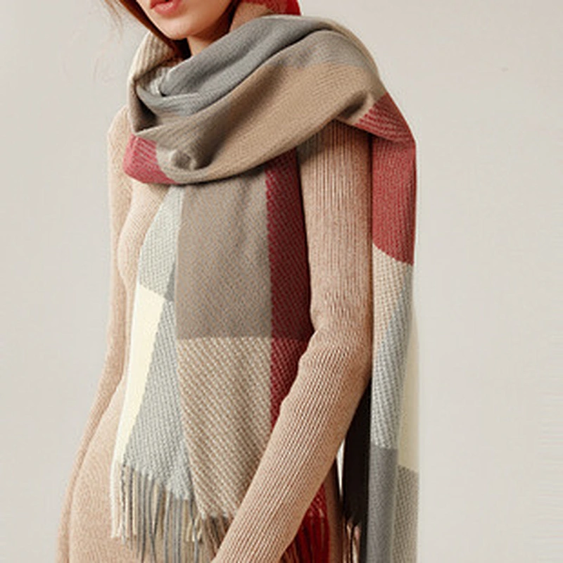 Plaid Thickened Warmth Winter Cashmere Scarf, Female Autumn And Winter Shawl, Western Style Scarf Shawl