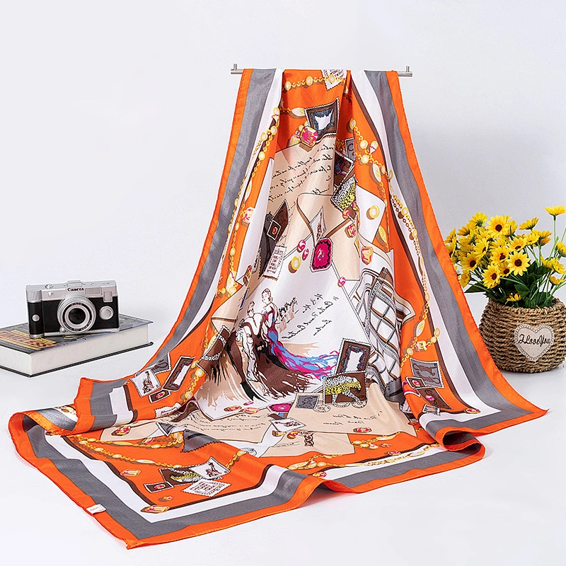 Summer thin section 90 gauze female summer sunscreen small square scarf retro cartoon printing square scarf