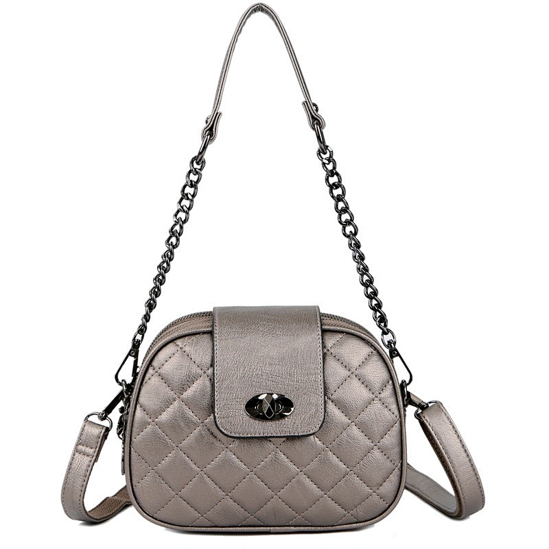 Fashion High Capacity 3 Layer Zipper PU Leather Round Diamond Lattice Messenger Shoulder Bags for Women Purse Bag