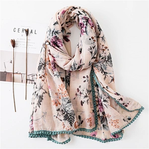 Summer new cotton and linen scarf long dual-use air conditioning fringed beach towel sunscreen shawl