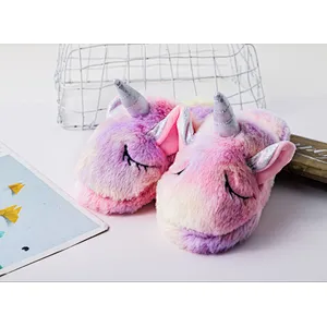 Autumn Winter Flannel Cartoon Unicorn Home Baby Slippers Non-slip Children's Cotton Slippers Indoor