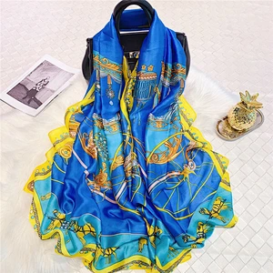 Spring and autumn new carriage printed scarf female wild scarf outdoor sunscreen simulation silk scarf