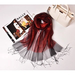 Wholesale Spring Summer Silk Scarf Sunscreen Shawl Double Hit Color Gold Silk Tassel Silk Organza Scarf