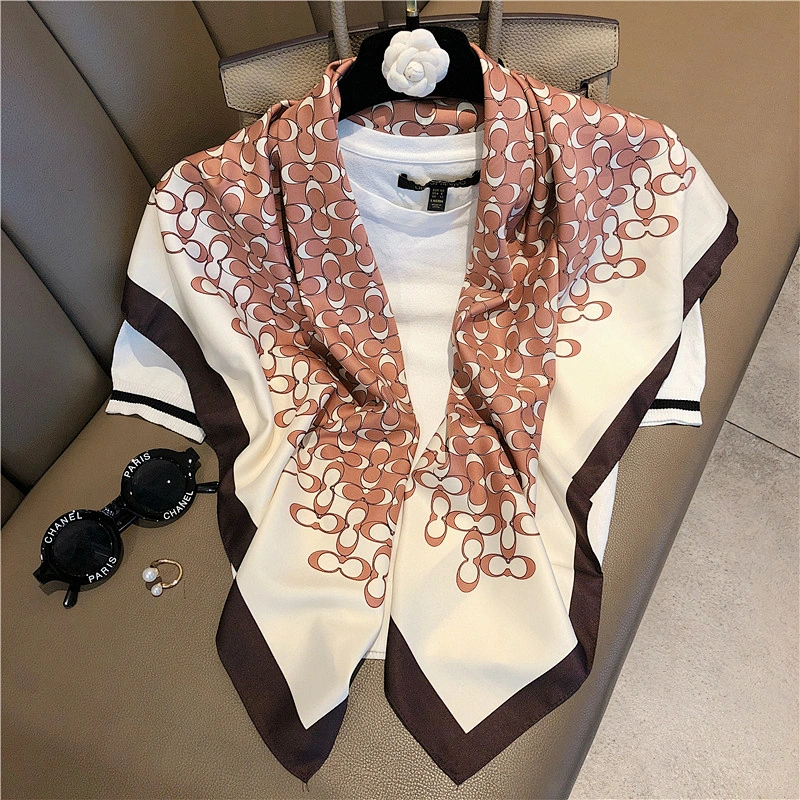 2020 New C Letter Shape Silk Printing 90*90CM Square Silk Scarf Women Wild Scarf Shawl Wholesale