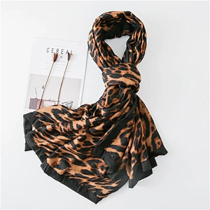 Autumn Winter Cotton And Linen Scarf Sexy Leopard Print Black Edge All-Inclusive Thick Double-Sided Big Shawl