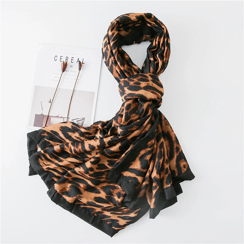 Autumn Winter Cotton And Linen Scarf Sexy Leopard Print Black Edge All-Inclusive Thick Double-Sided Big Shawl
