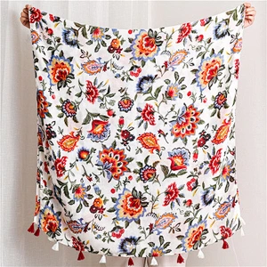 Summer travel sunscreen shawl temperament wild color flowers printed polyester scarf female