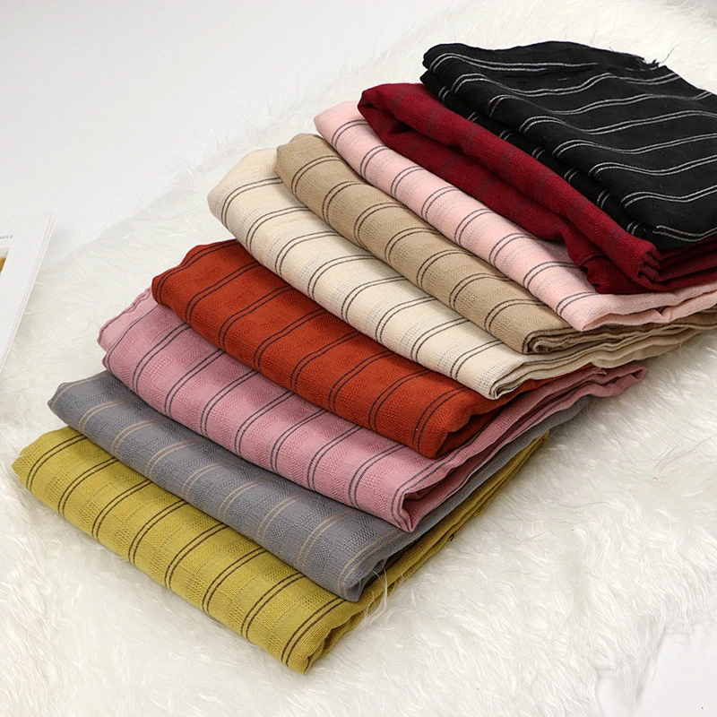 Autumn Winter Solid Color Striped Cotton Linen Scarf Lengthened Outdoor Warmth National Shawl