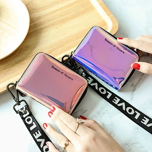 2020 New Ladies Organ Card Holder Laser Hanging Neck Zipper Business Card Bag Female Korean Cute Multi-Card Holder
