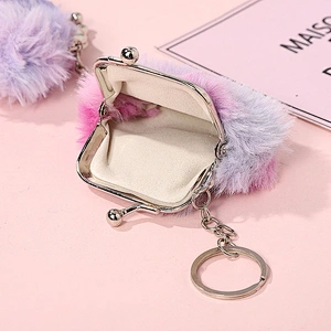 Factory leather wholesale girl pink plush series coin purse mini key pendant hand purse promotion package