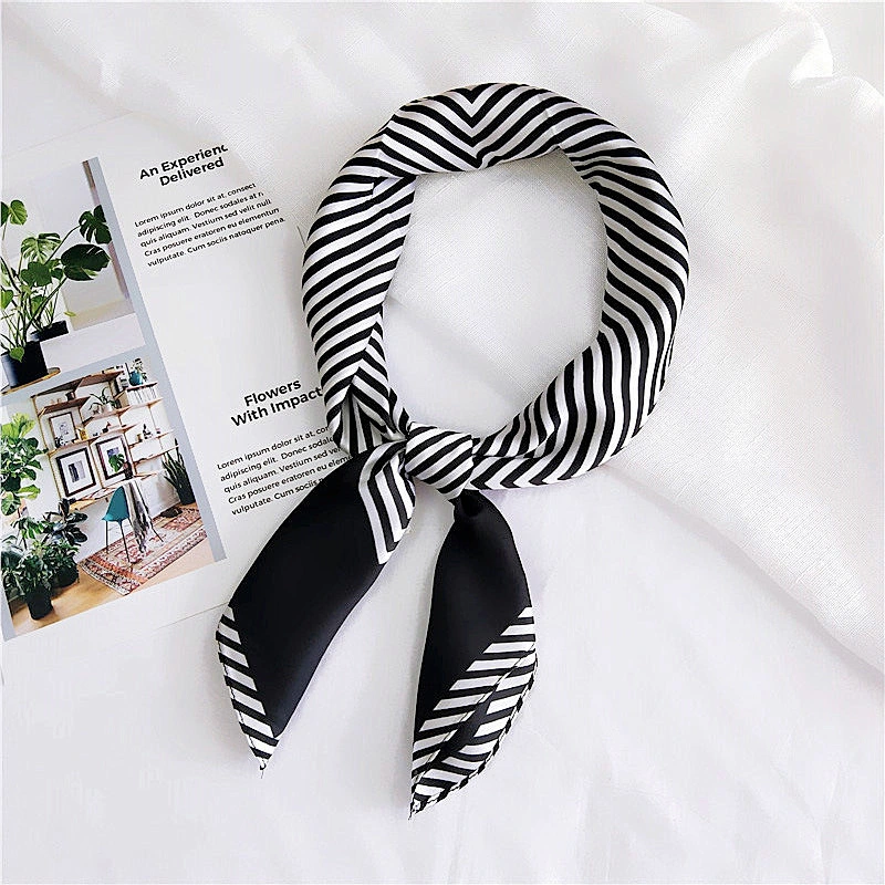 Women's spring and summer new wild professional imitated silk scarf sunscreen 70 striped small square scarf