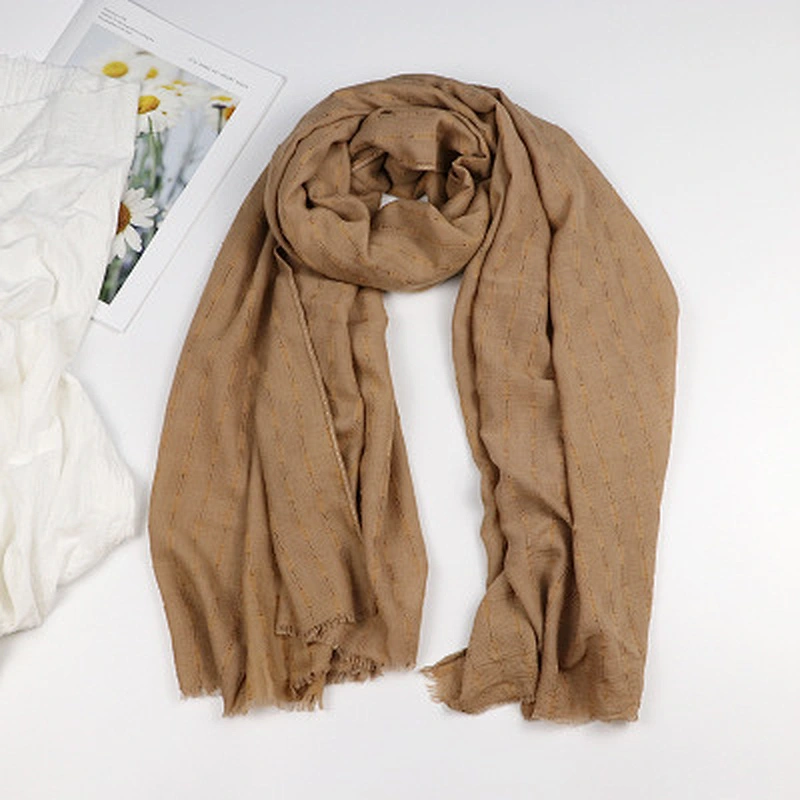 2020 Winter Cotton Multicolor Scarf Female Classic Hollow Strip Pattern Gauze Scarf Long Shawl