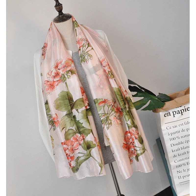 Wholesale Brand New Silk Scarf Women Spring Summer Silk Scarves Thin Flower Shawls Wraps Foulard Print Hijab Stoles