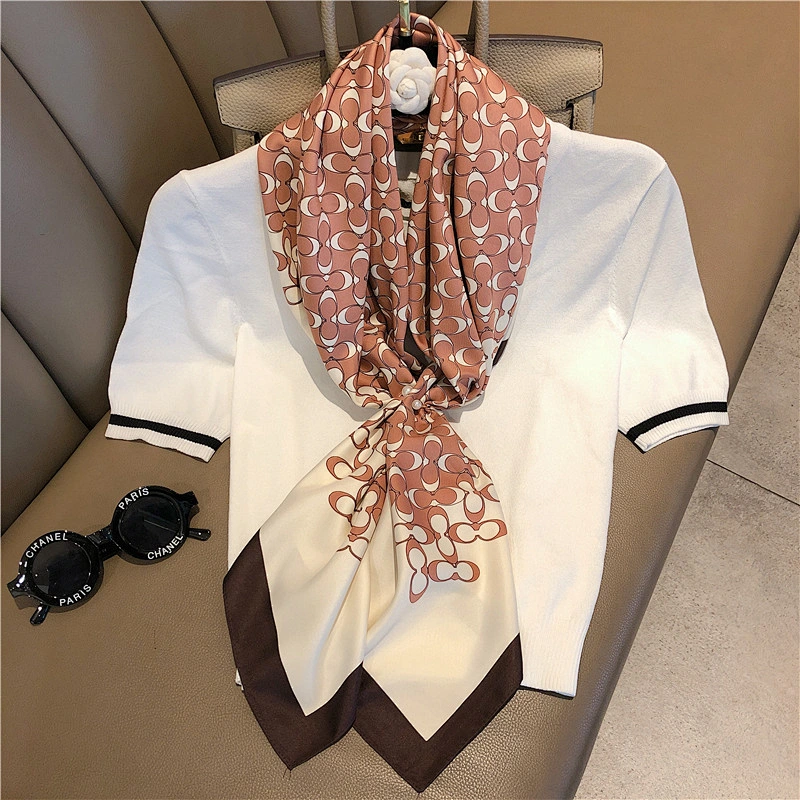 2020 New C Letter Shape Silk Printing 90*90CM Square Silk Scarf Women Wild Scarf Shawl Wholesale