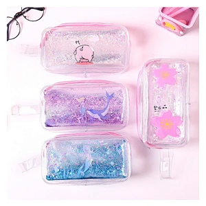2020 Transparent Quicksand Shiny Cute Cartoon Large Capacity Kawaii Cosmetic Storage Bag