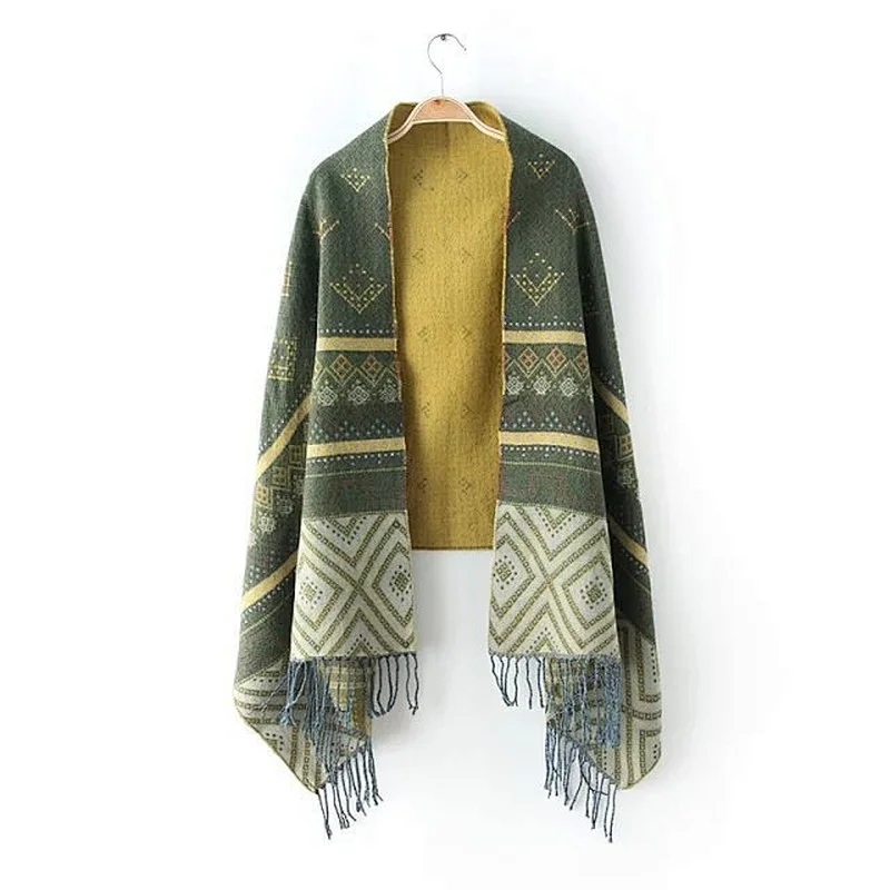 New autumn winter ethnic style jacquard cashmere tassel scarf women's casual all-match scarf shawl