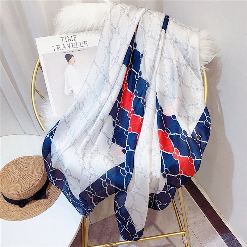 Wholesale New Design Fashion Digital Printed Woman Silk Scarf Geometric Silk Oversized Travel Decoration Shawl
