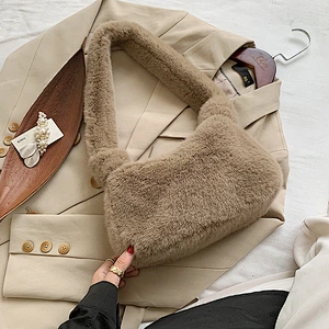 Luxury Winter Fluffy Furry Pink Women Hand Bags Shoulder Bags Purses Fluffy Fur Hobos Girls Underarm Bags