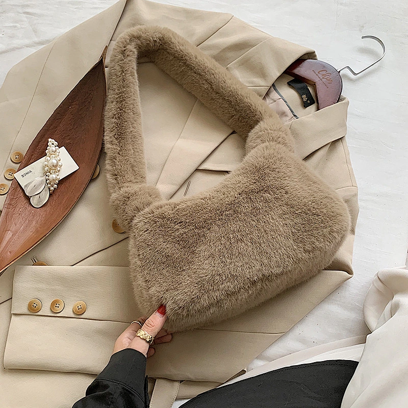 Luxury Winter Fluffy Furry Pink Women Hand Bags Shoulder Bags Purses Fluffy Fur Hobos Girls Underarm Bags