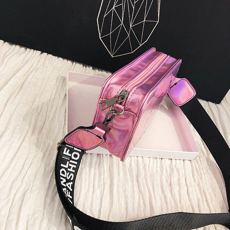 Summer Small Bag Female 2021 New Korean Version Ins Wild Messenger Bag Wide Shoulder Strap Laser Crossbody Bag