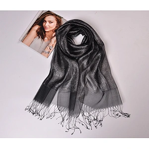 Wholesale Spring Summer Silk Scarf Sunscreen Shawl Double Hit Color Gold Silk Tassel Silk Organza Scarf
