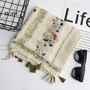 New scarves literary small fresh printed cotton and linen scarf travel beach towel sunscreen shawl scarf
