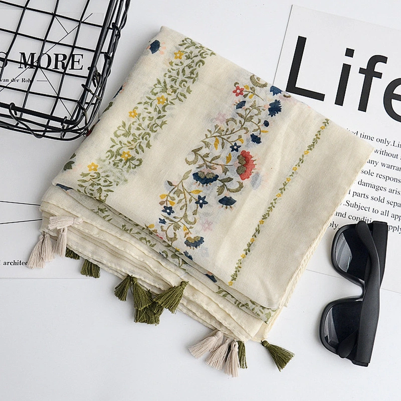 New scarves literary small fresh printed cotton and linen scarf travel beach towel sunscreen shawl scarf