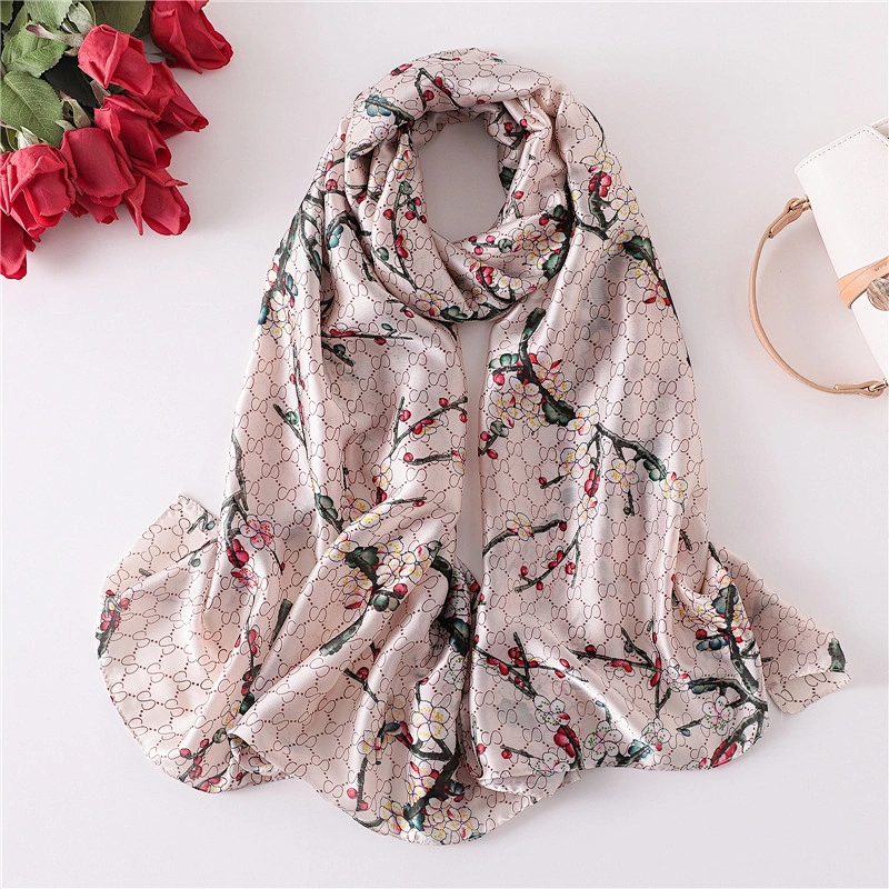 Factory supply new simulation silk scarf fashionable flowers beach sunscreen beach towel air conditioning shawl scarf female